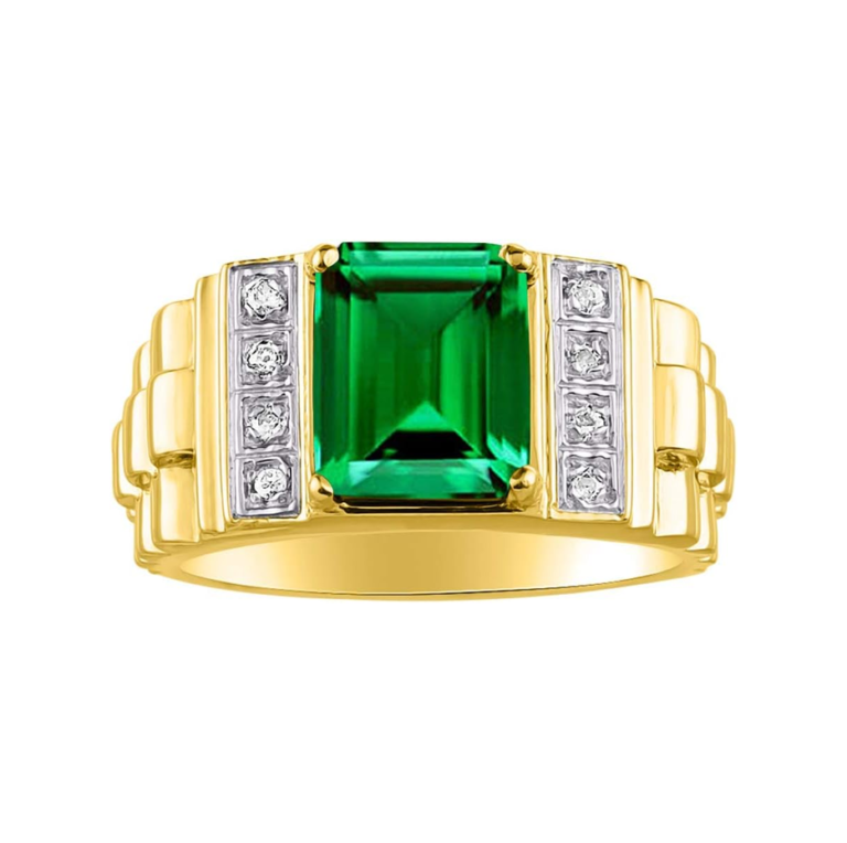 10K Gold Emerald & 0.16 CT.T.W. Diamond Wedding Ring for Men