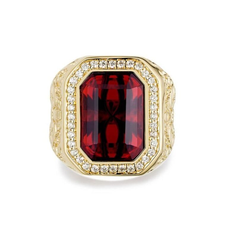 10K Gold Emerald Cut Ring Gemstone Anniversary Rings for Men