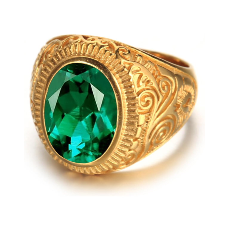 10K Gold Oval Cut Emerald Wedding Band Best Gift for Husband