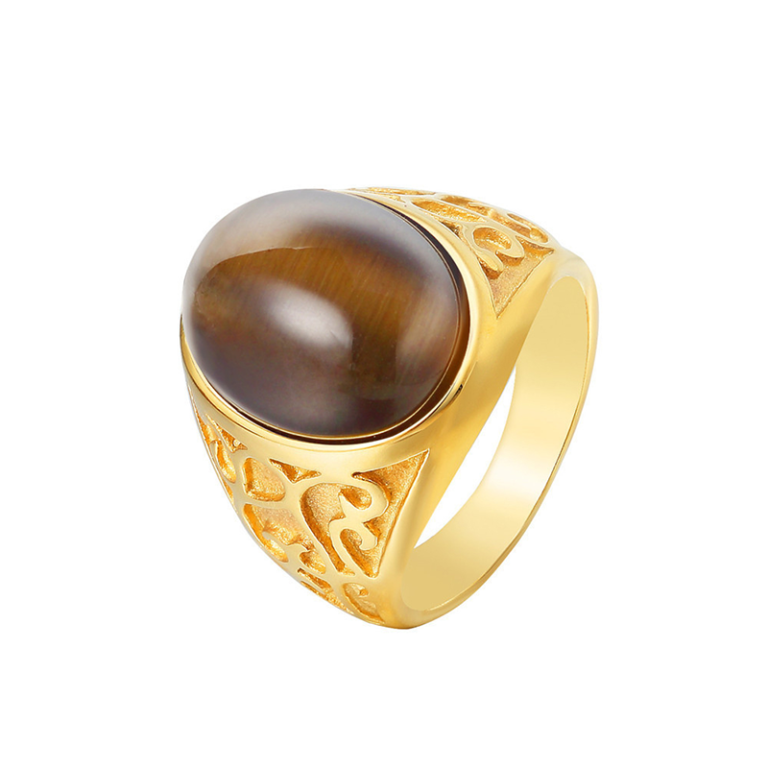 10K Gold Oval Tiger’s Eye Ring for Men