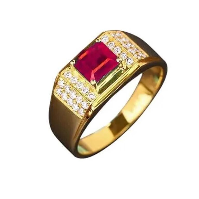 10K Gold Princess Cut Custom Ring Gemstone Ring Statement Engagement Wedding Ring for Men