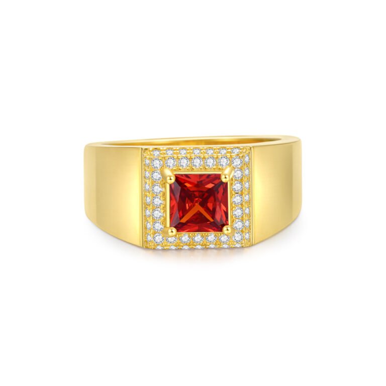 10K Gold Princess Personalized Birthstone Ring For Men