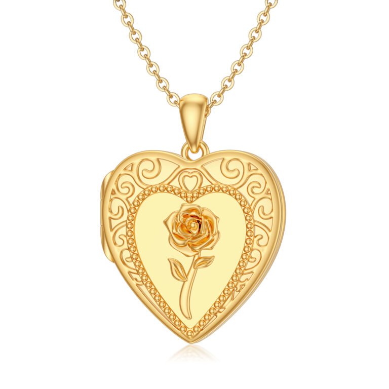 10K Gold Rose Personalized Photo Locket Necklace
