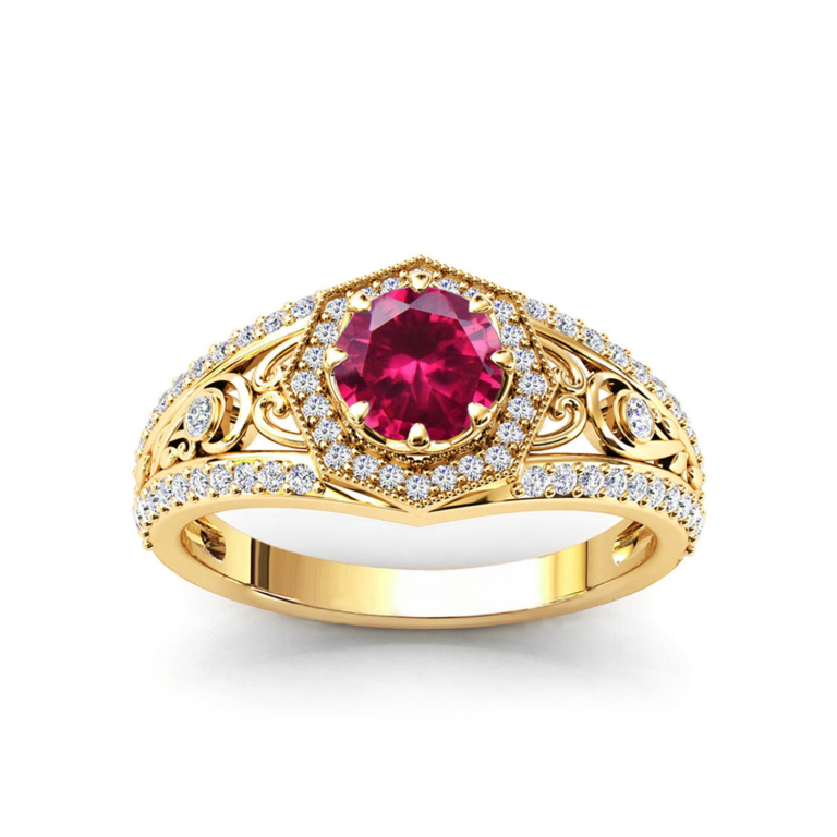 10K Gold Round Cut Ivy Gemstone Vintage Rings for Women