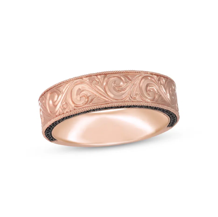 10K Rose Gold 0.35 CT.T.W. Round Cut Black Diamond Couple Wedding Band for Men