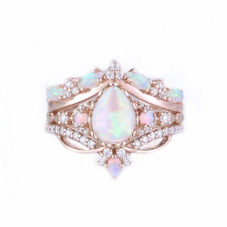 10K Rose Gold Opal With Moissanite Ring