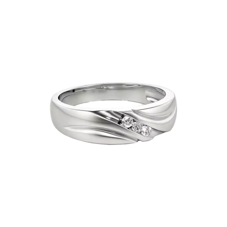 10K White Gold 0.06CT.T.W Round Cut Diamond Custom Ring for Men 3EX IGI Certified