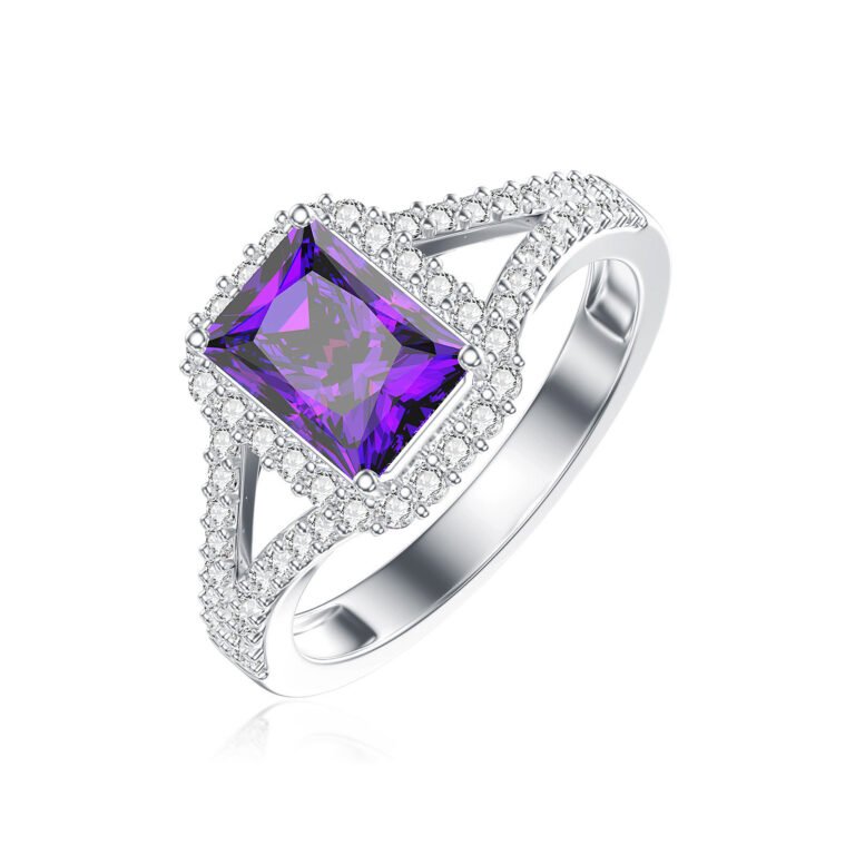 10K White Gold Emerald Cut Custom Ring Gemstone Anniversary Rings