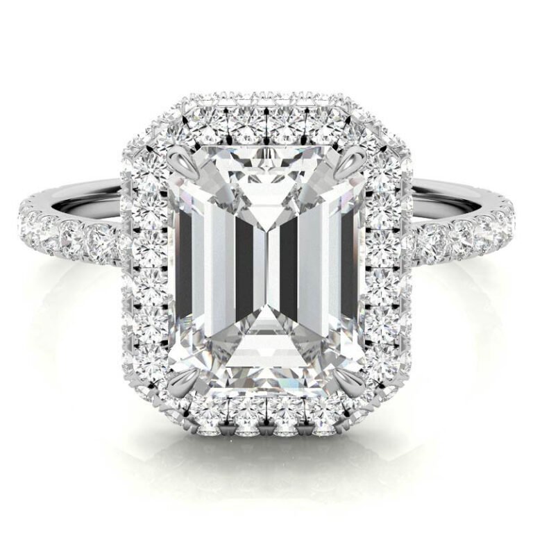 10K White Gold Emerald Cut Moissanite Engagement Ring