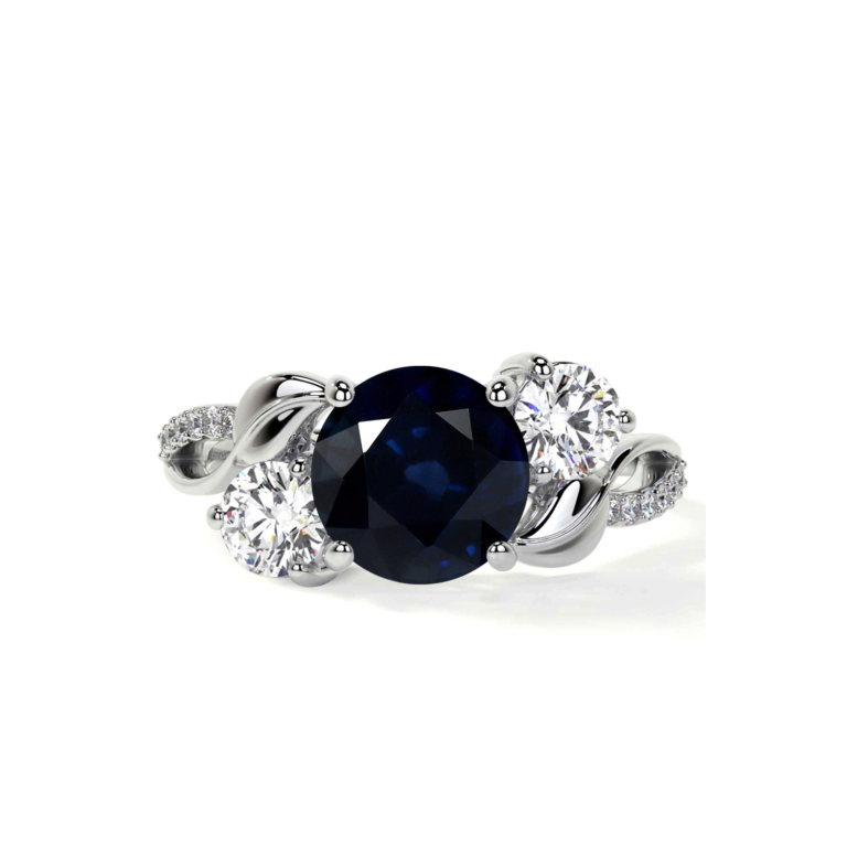 10K White Gold Round Cut Custom Engagement Ring Gemstone Rings