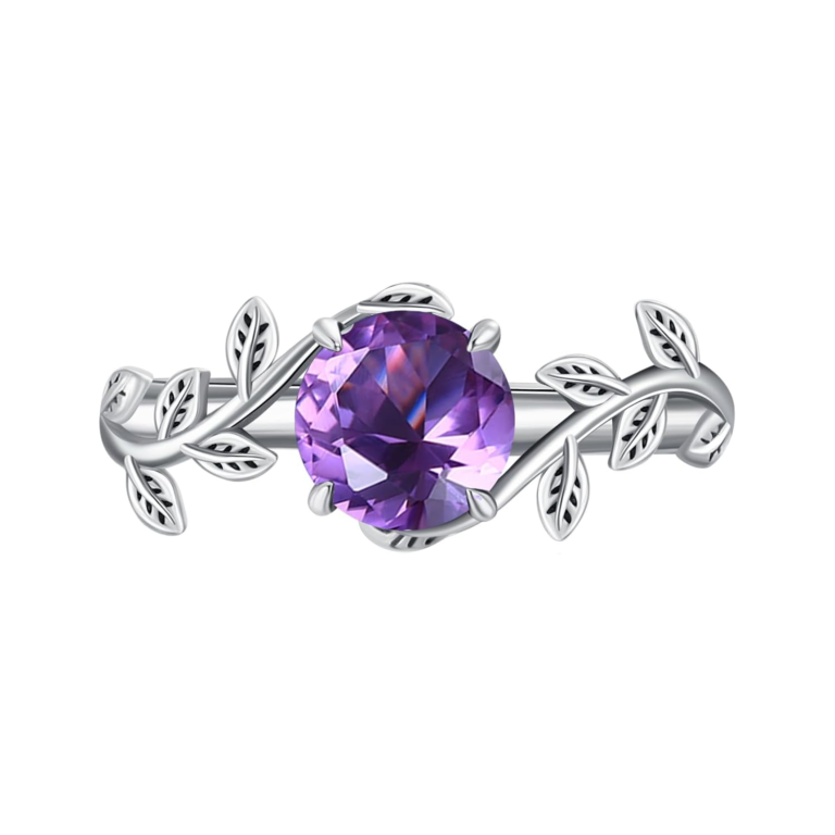 10K White Gold Round Cut Ivy & Custom Engagement Ring Gemstone Ring
