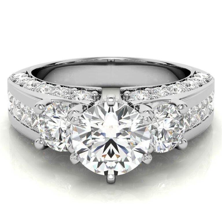 10K White Gold Round Cut Three-Stone Moissanite Engagement Ring