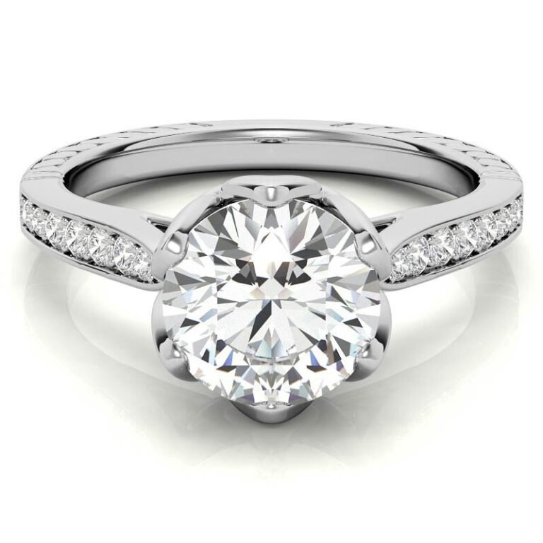 10K White Gold Round Cut Tulip Halo Moissanite Engagement Ring