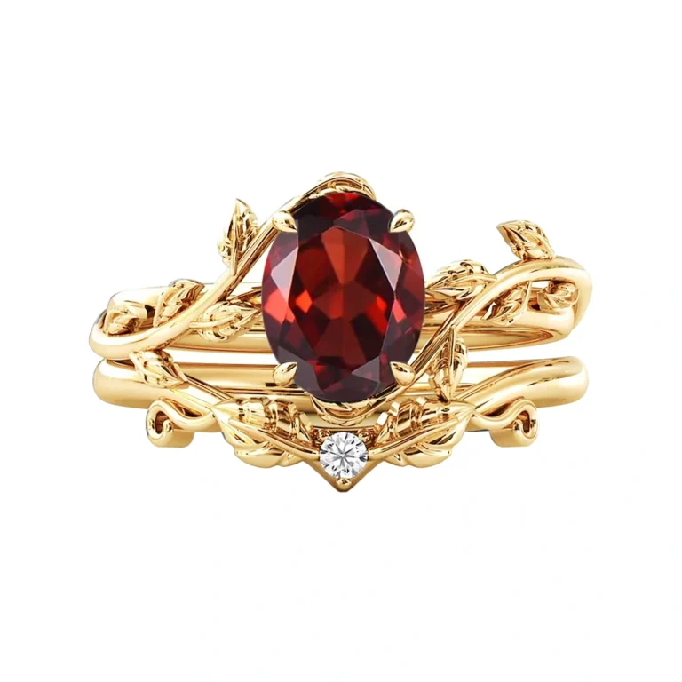 14K Gold 1.1 to 5.1 CT.T.W. Oval Cut Gemstone Lvy Engagement Band Bridal Set