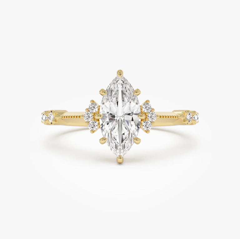 14K Gold Art Deco Marquise Cut Lab Grown Diamond Engagement Ring