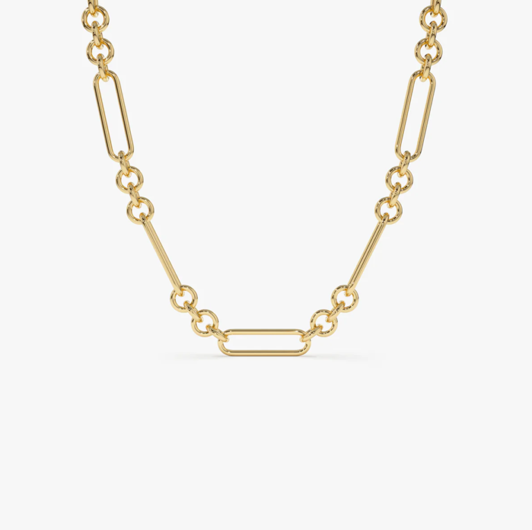 14k Mixed Link Paperclip Bolo Chain Necklace 4mm