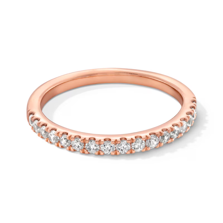 14K Rose Gold Round Cut Lab Created Diamond Custom Wedding Band F Color VS2 Clarity 3EX