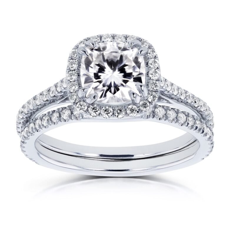 14K White Gold 2 CT Princess Cut Moissanite Personalized Engraving Wedding Ring