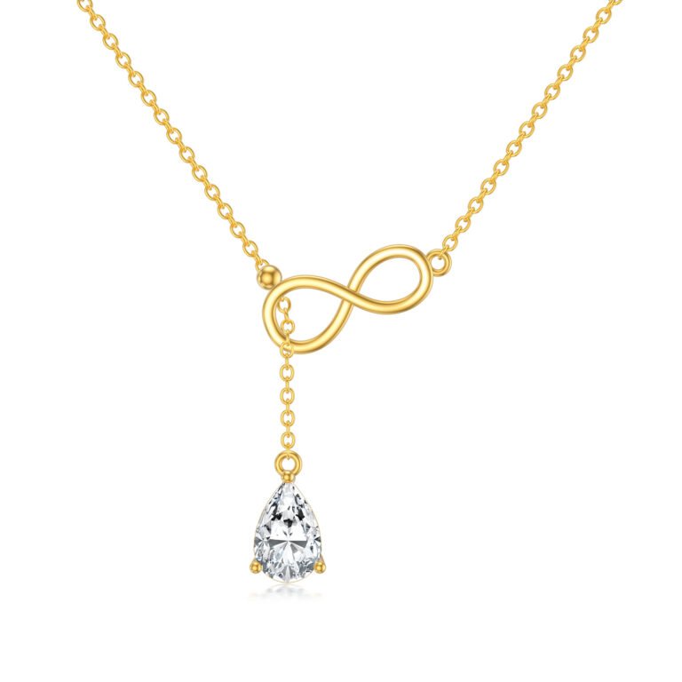 14K Yellow Gold Pear Cubic Zirconia Infinity Symbol Adjustable Y Necklace
