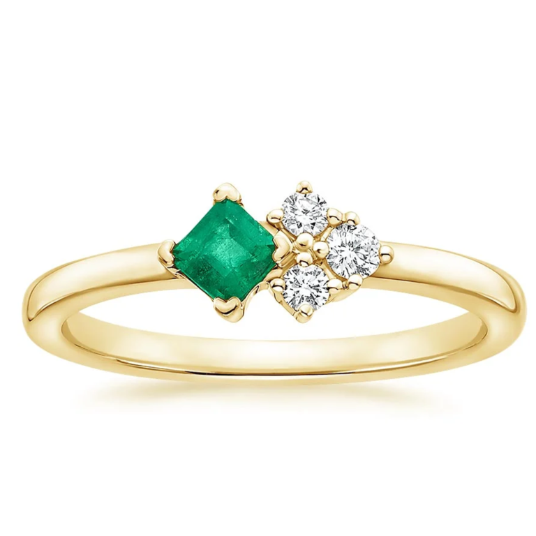 18K Gold Emerald & Lab Created Diamond Custom Wedding Band G/H Color SI Clarity 3EX