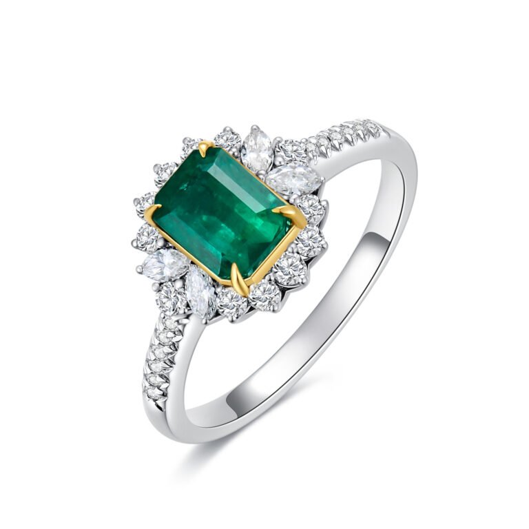 18K White Gold 2 to 7 CT Princess Shaped Lab Created Emerald Square Wedding Ring