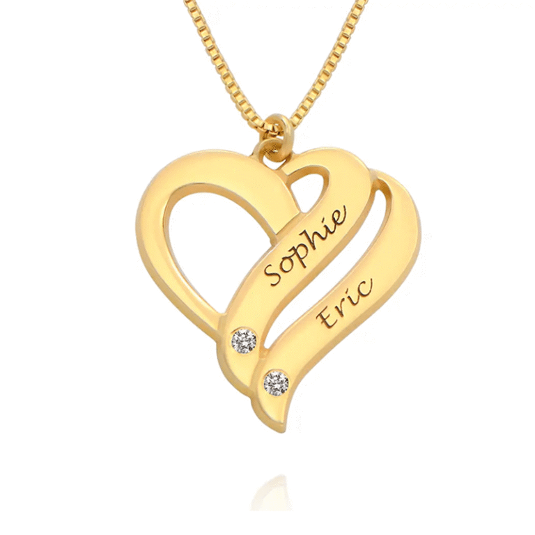 Gold Vermeil Cubic Zirconia Personalized Engraving & Heart Necklace for Women