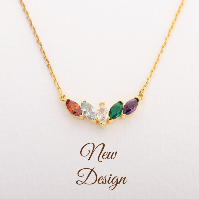 Gold Vermeil Personalized Birthstone & Mother & Sisters Pendant Necklace