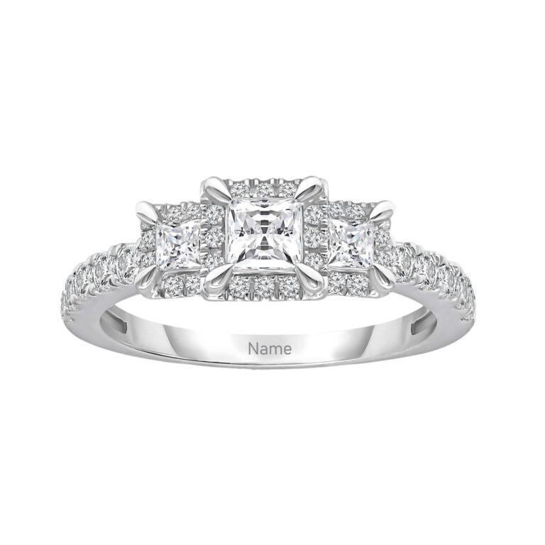 Sterling Silver 2CT Princess Moissanite Personalized Engraving Engagement Ring