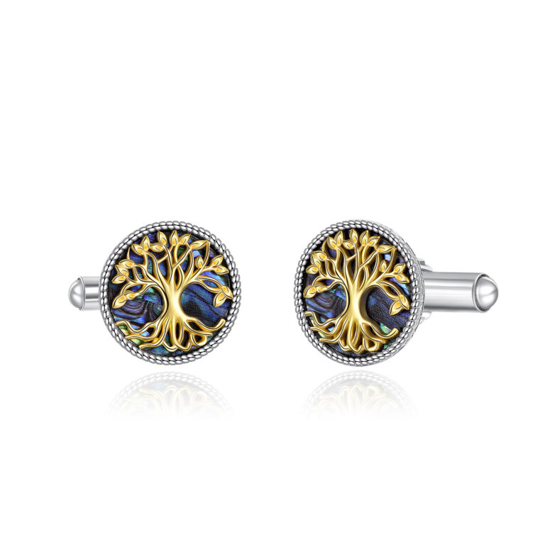 Sterling Silver Abalone Shell Tree of Life Cufflinks for Men
