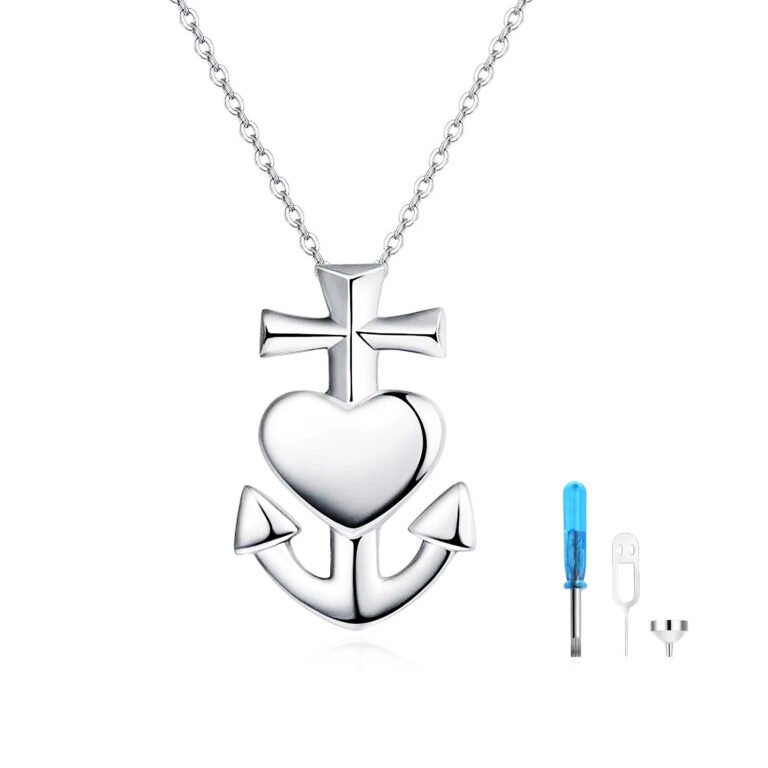 Sterling Silver Anchor With Cross Urn Necklace For Ashes For Women