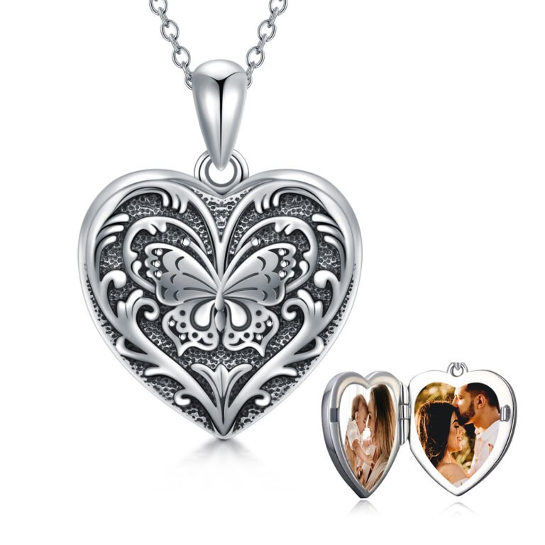 Sterling Silver Butterfly & Heart Personalized Photo Locket Necklace
