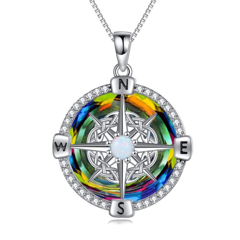 Sterling Silver Compass Crystal Pendant Necklace