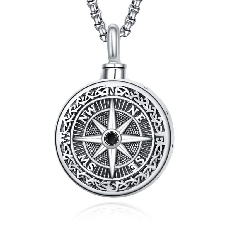 Sterling Silver Compass Urn Necklace For Ashes For Men