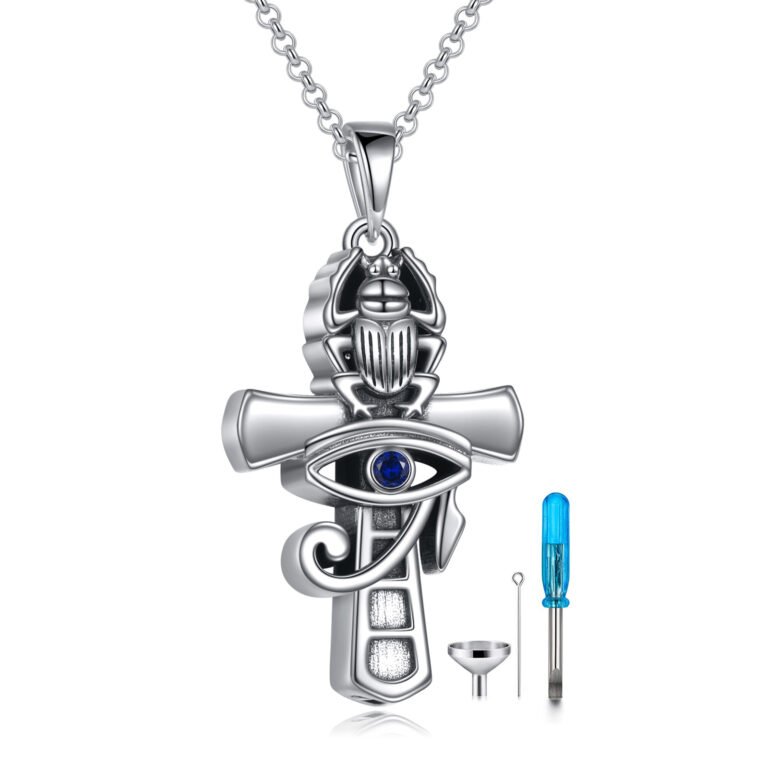 Sterling Silver Cross & Eye Of Horus Urn Necklace for Ashes