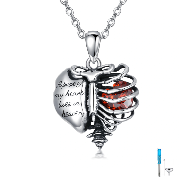 Sterling Silver Cubic Zirconia Heart Urn Necklace for Ashes with Engraved Word