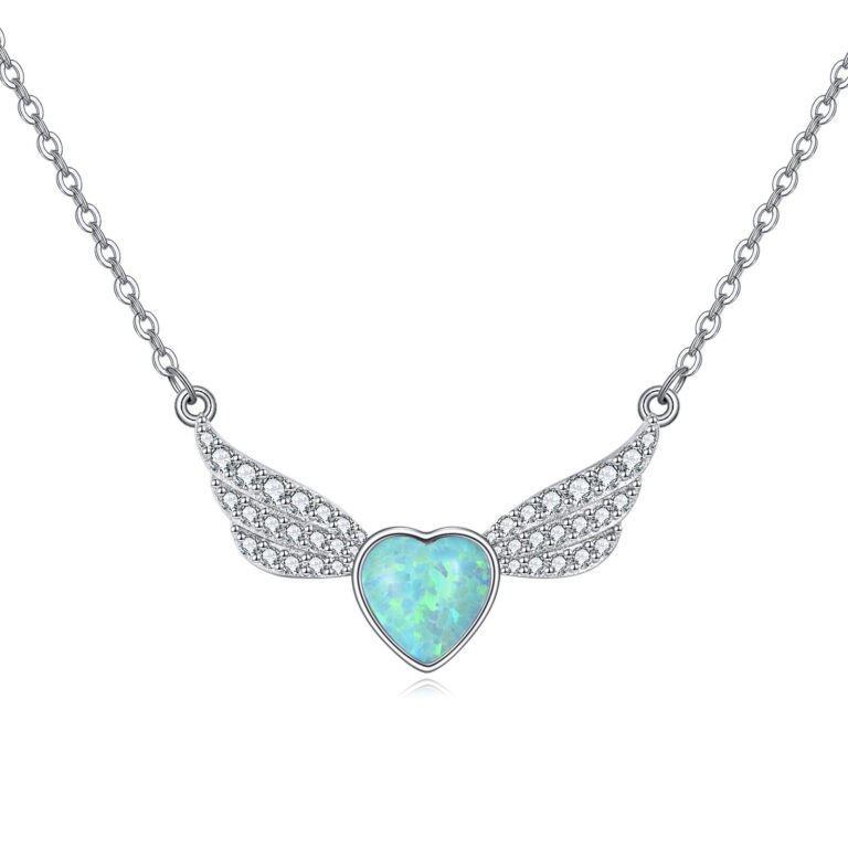 Sterling Silver Cubic Zirconia & Opal Angel Wing Pendant Necklace