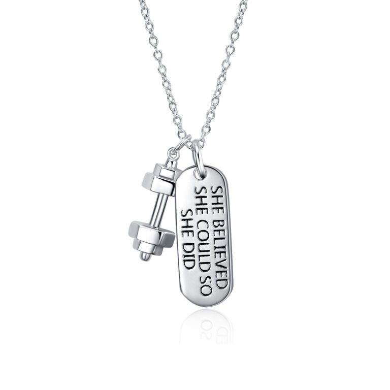 Sterling Silver Dumbbell Pendant Necklace With Engraved Word For Women Best Friend