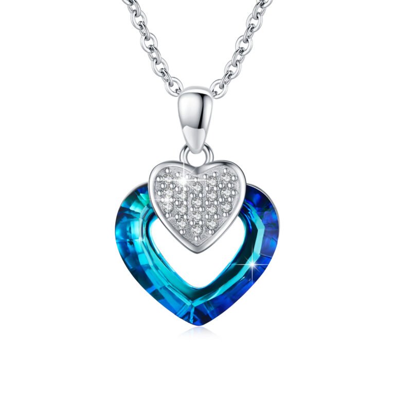 Sterling Silver Heart Crystal Pendant Necklace For Women