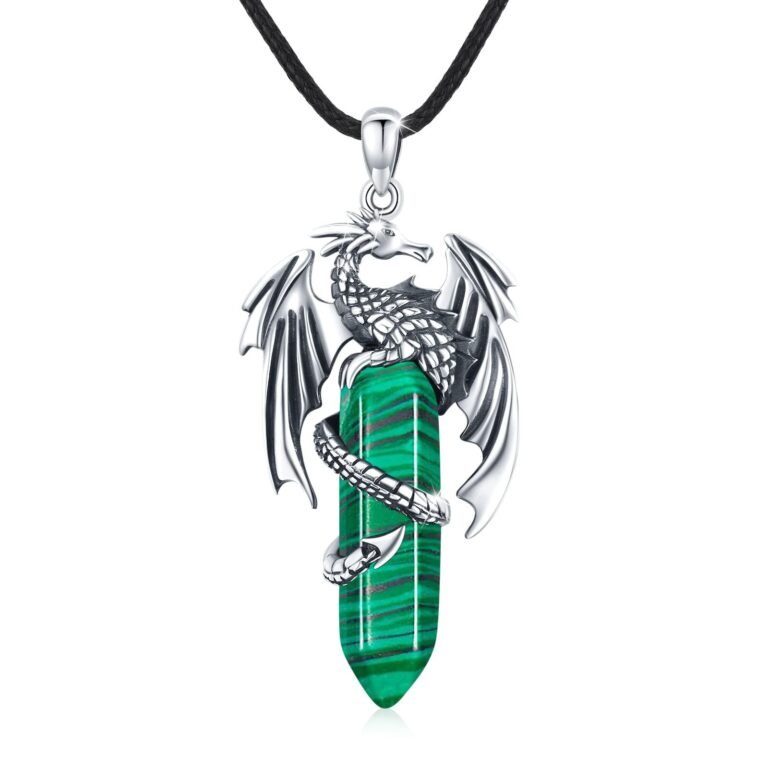 Sterling Silver Malachite Dragon Pendant Necklace