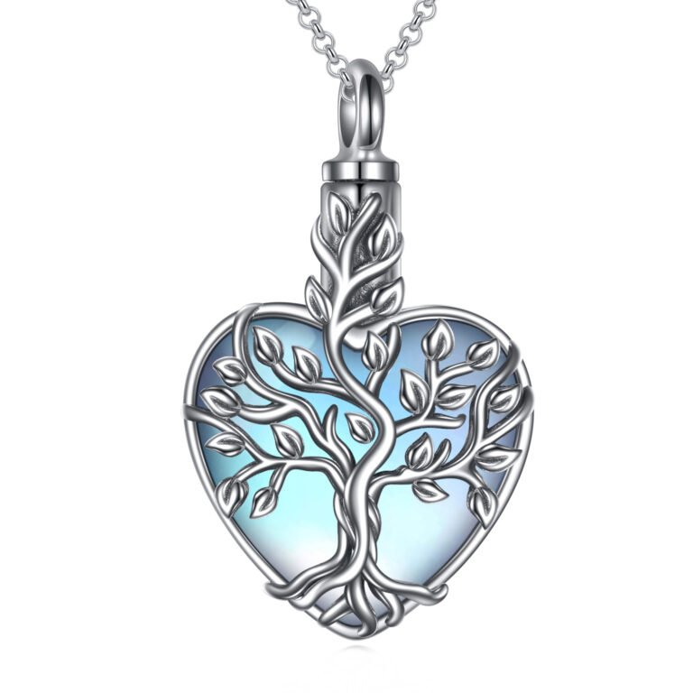 Sterling Silver Moonstone Tree Of Life & Heart Urn Necklace for Ashes
