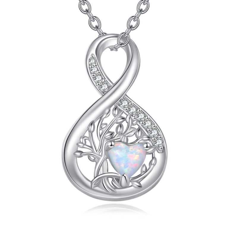 Sterling Silver Opal Tree Of Life & Infinity Symbol Pendant Necklace