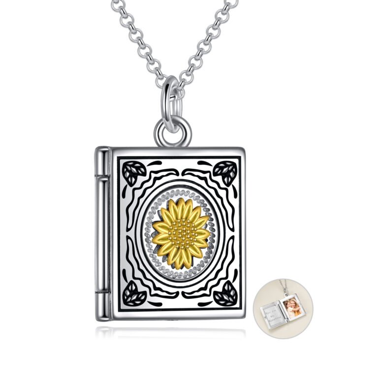 Sterling Silver Oval Sunflower Personalized Photo Locket Necklace