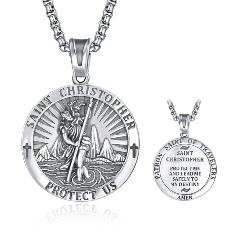 Sterling Silver Personalized Engraving & Saint Christopher Pendant Necklace
