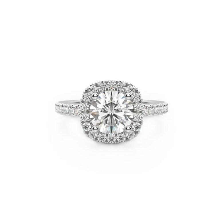 Sterling Silver Princess Shaped Moissanite Personalized Engraving & Engagement Ring