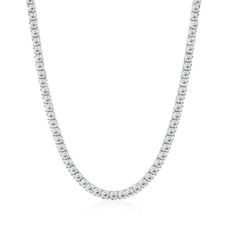 Sterling Silver Round Moissanite Tennis Chain Necklace
