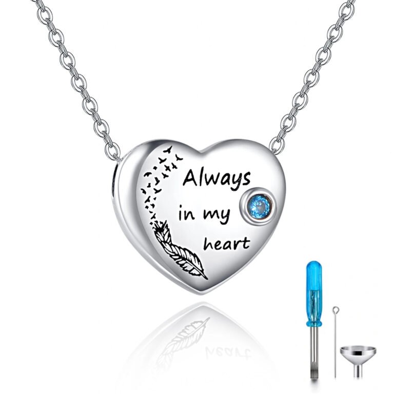 Sterling Silver Round Zircon Heart Urn Necklace for Ashes with Engraved Word