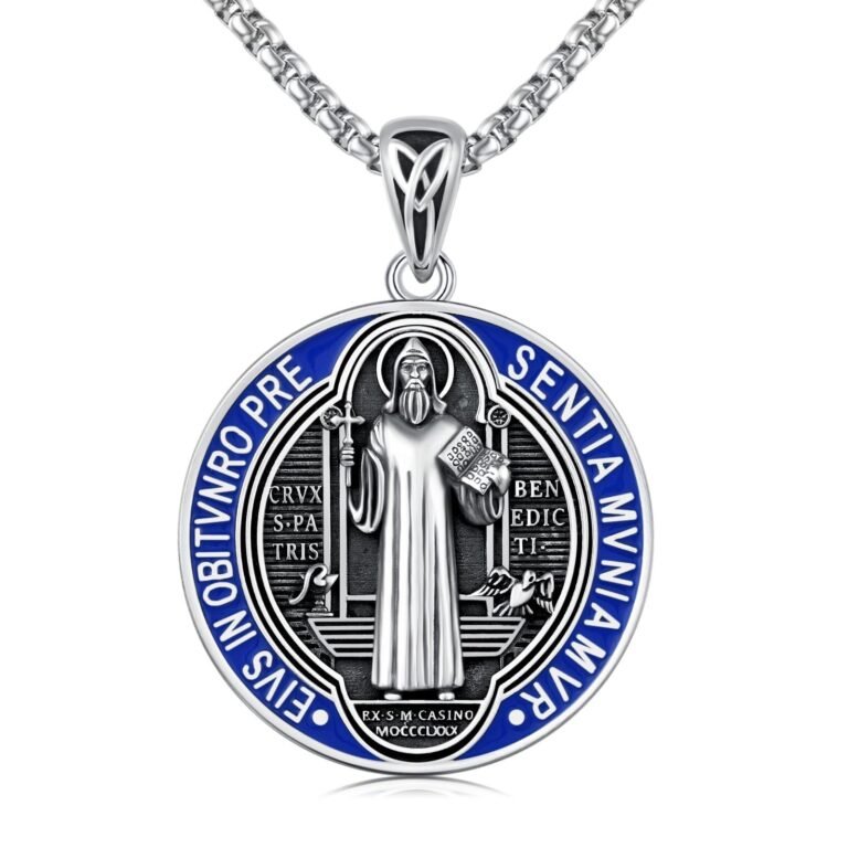 Sterling Silver St Benedict Medal Pendant Necklace for Men