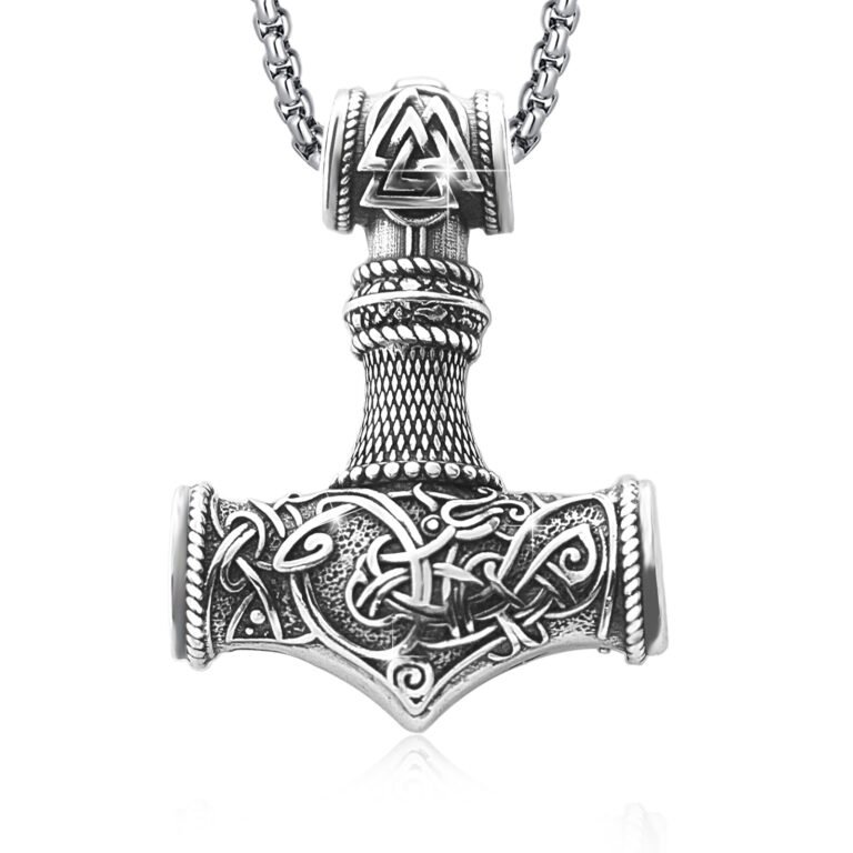 Sterling Silver Thor’s Hammer Pendant Necklace with Rope Chain for Men