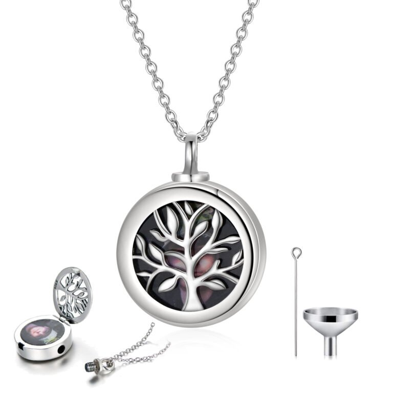 Sterling Silver Tree Of Life Personalized Photo Locket Urn Necklace for Ashes