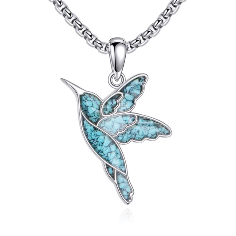 Sterling Silver Turquoise Hummingbird Pendant Necklace for Women